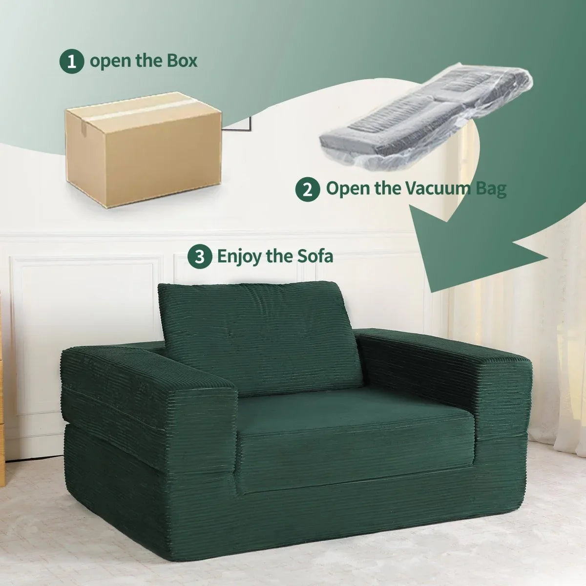 3-in-1 Corduroy Memory Foam Folding Sofa Bed - Omega Lifestyles