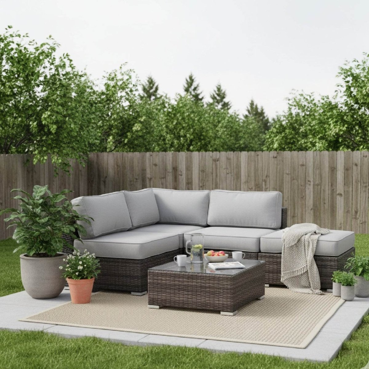 3 - Piece Brown Wicker Outdoor Seating Group With Cushions - Serenova - Omega Lifestyles