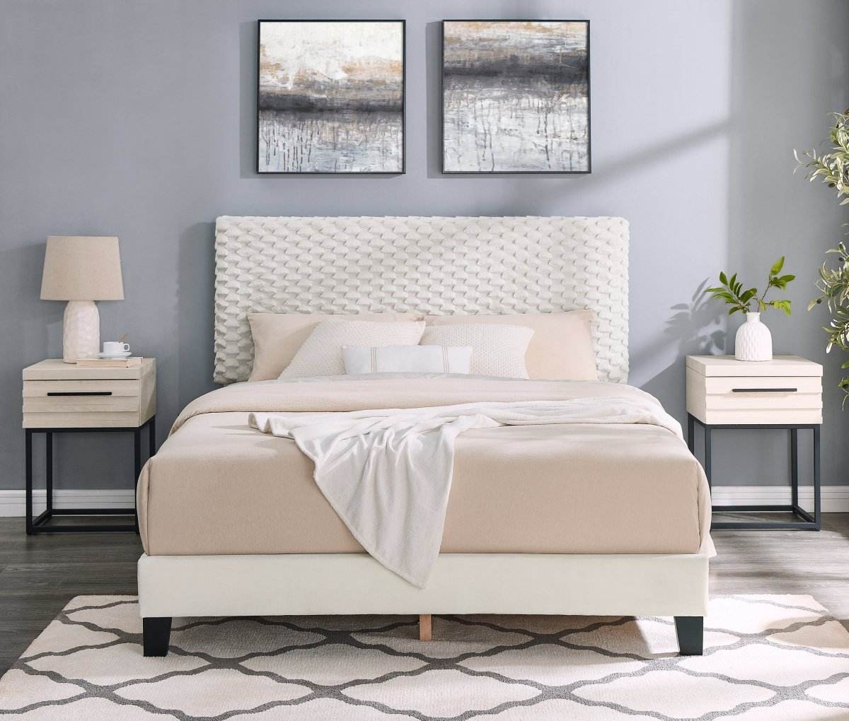 3-Piece Contemporary Plush Upholstered Platform Bed Set - Sleep Galleria