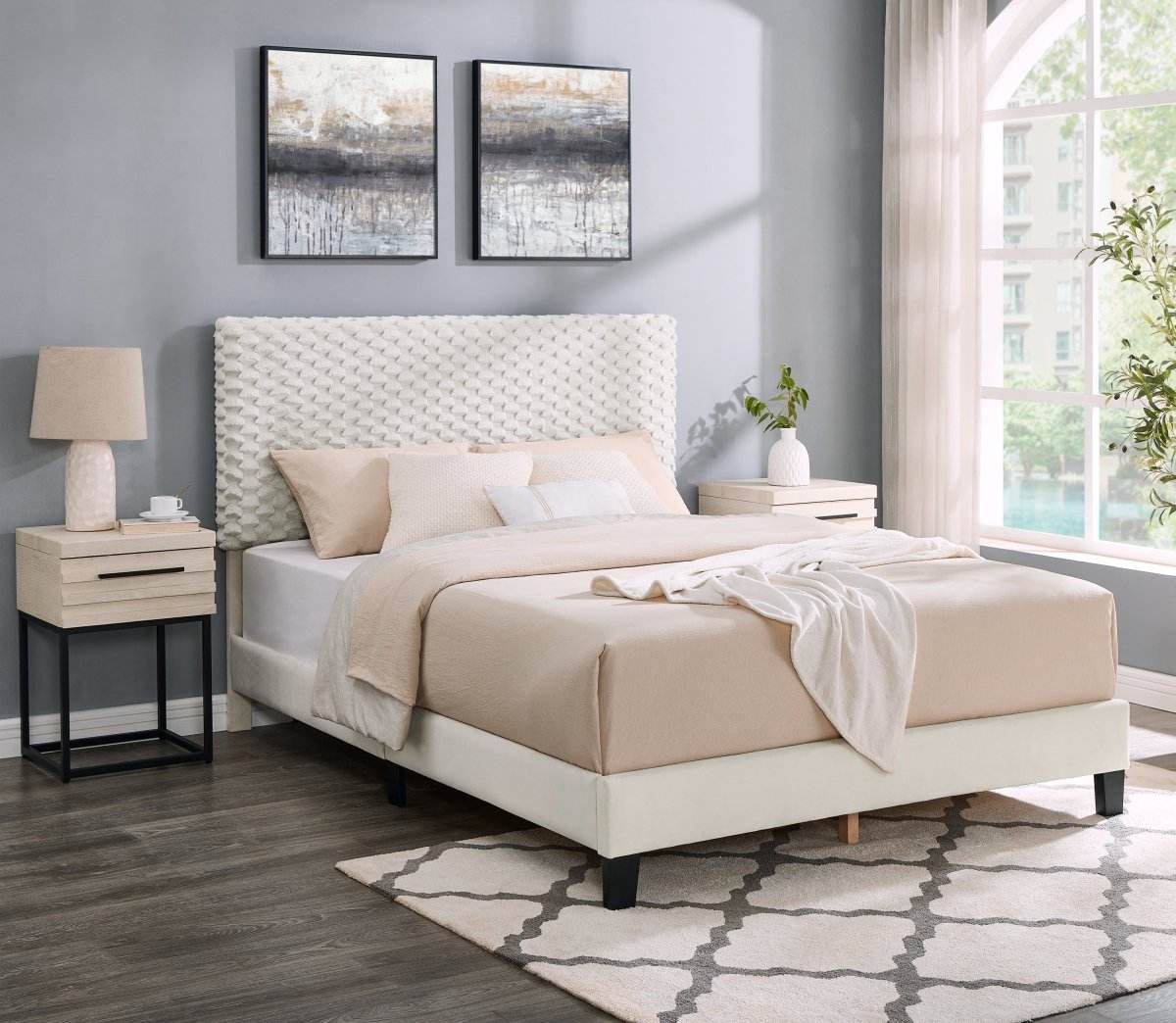 3-Piece Contemporary Plush Upholstered Platform Bed Set - Sleep Galleria