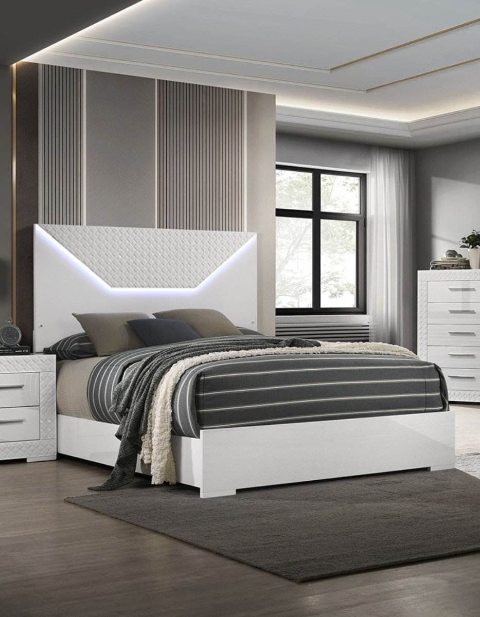 3-Piece Contemporary White Gloss Bedroom Set With LED - Omega Lifestyles