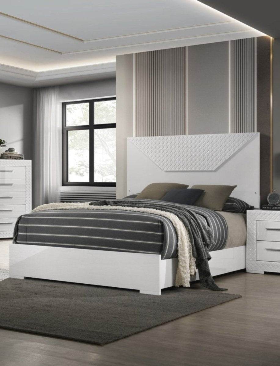 3-Piece Contemporary White Gloss Bedroom Set With LED - Omega Lifestyles