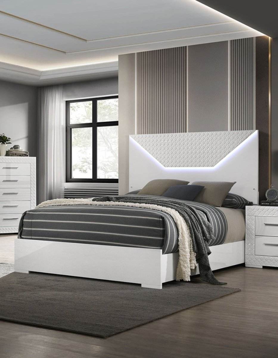 3-Piece Contemporary White Gloss Bedroom Set With LED - Omega Lifestyles
