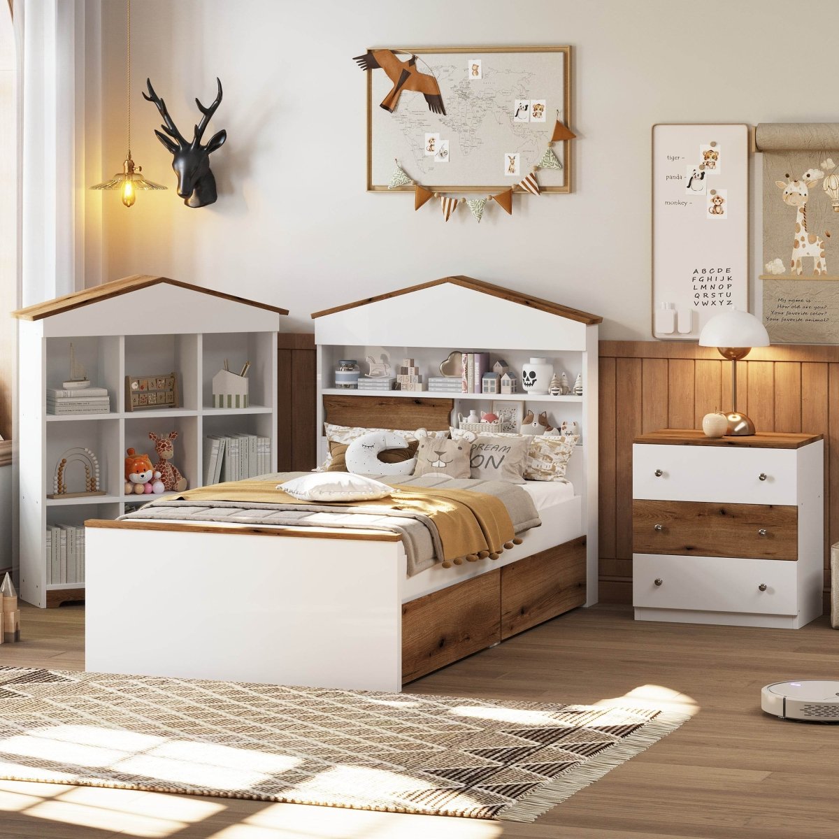 3-Piece Twin House-Shaped Wooden Bedroom Set - Omega Lifestyles
