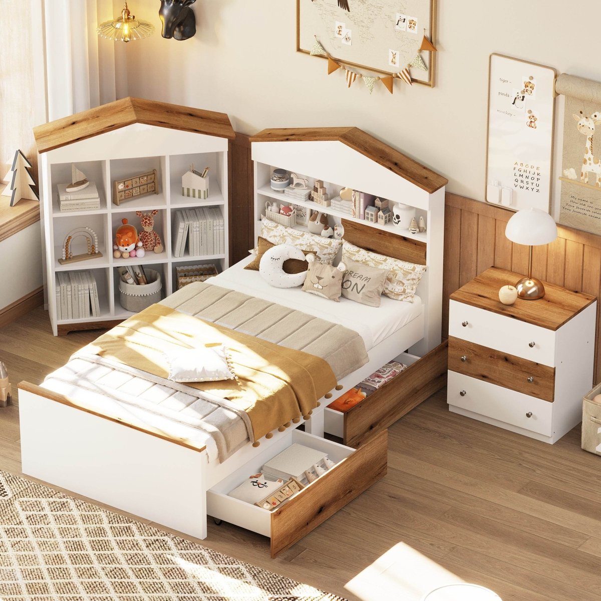 3-Piece Twin House-Shaped Wooden Bedroom Set - Omega Lifestyles