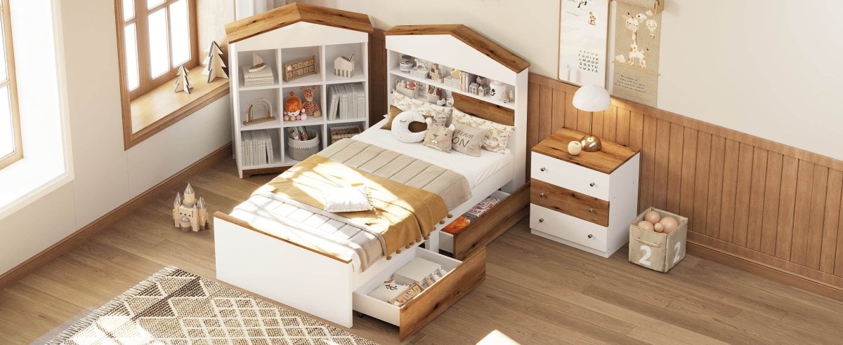 3-Piece Twin House-Shaped Wooden Bedroom Set - Omega Lifestyles