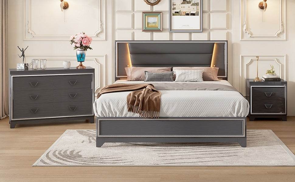 3-Piece Upholstered Bed Frame Nightstand Dresser Set - Omega Lifestyles