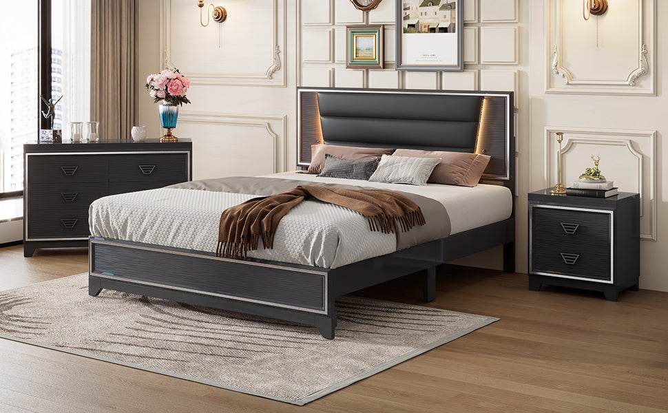 3-Piece Upholstered Bed Frame Nightstand Dresser Set - Omega Lifestyles