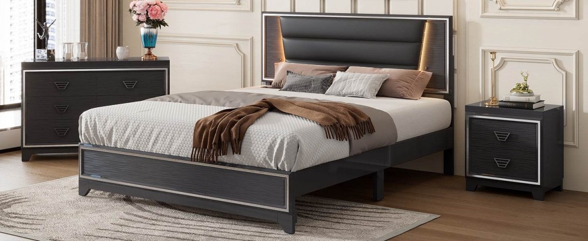 3-Piece Upholstered Bed Frame Nightstand Dresser Set - Omega Lifestyles