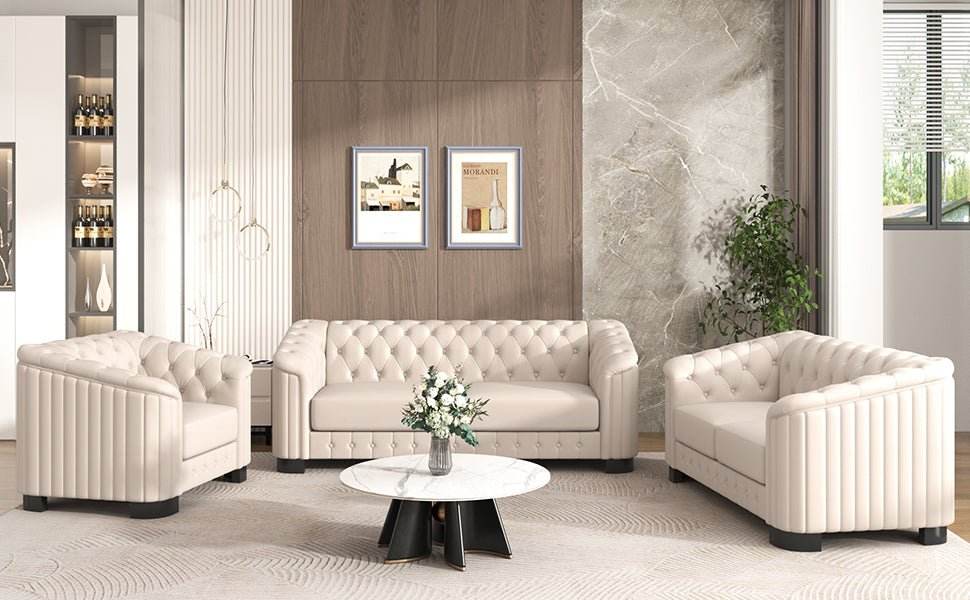 3-Piece Velvet Sofa Set With Rubber Wood Legs - Sleep Galleria