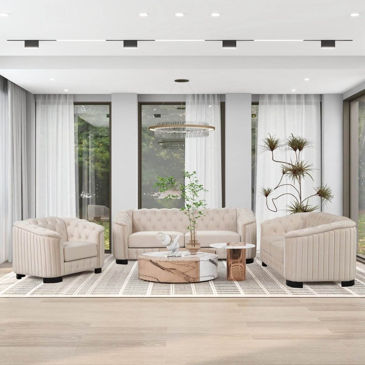 3-Piece Velvet Sofa Set With Rubber Wood Legs - Sleep Galleria