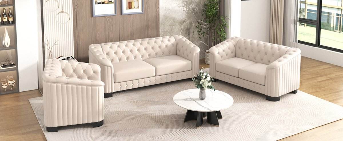 3-Piece Velvet Sofa Set With Rubber Wood Legs - Sleep Galleria