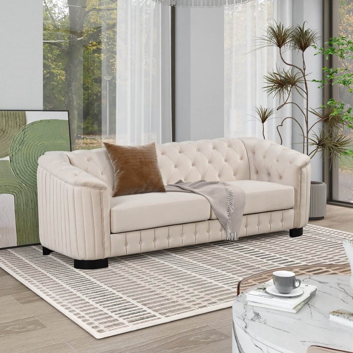 3-Piece Velvet Sofa Set With Rubber Wood Legs - Sleep Galleria