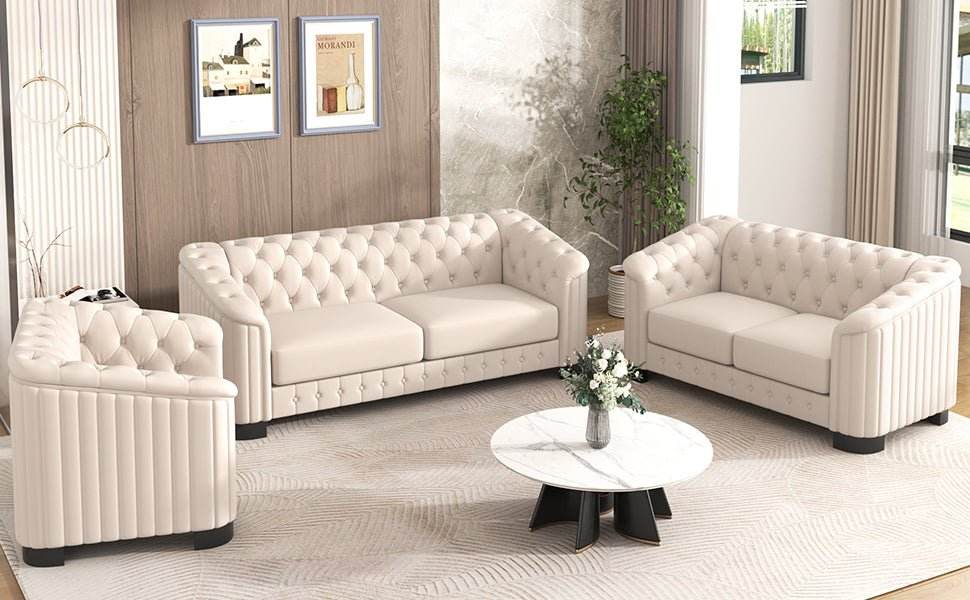 3-Piece Velvet Sofa Set With Rubber Wood Legs - Sleep Galleria