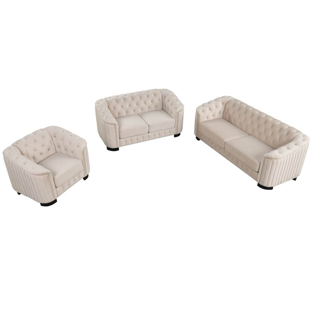3-Piece Velvet Sofa Set With Rubber Wood Legs - Sleep Galleria