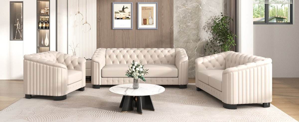 3-Piece Velvet Sofa Set With Rubber Wood Legs - Sleep Galleria