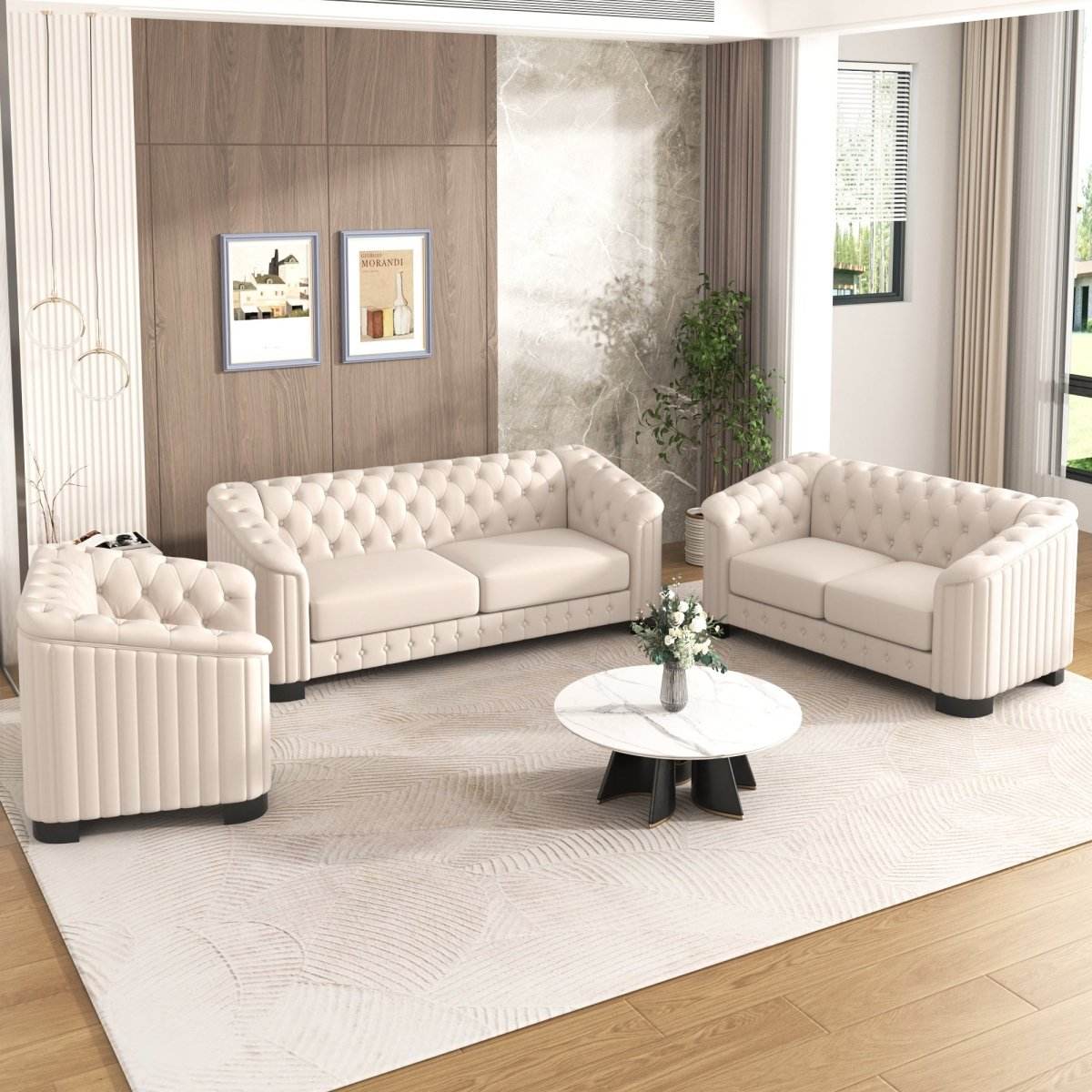3-Piece Velvet Sofa Set With Rubber Wood Legs - Sleep Galleria