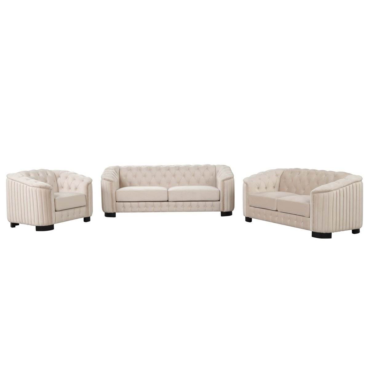 3-Piece Velvet Sofa Set With Rubber Wood Legs - Sleep Galleria