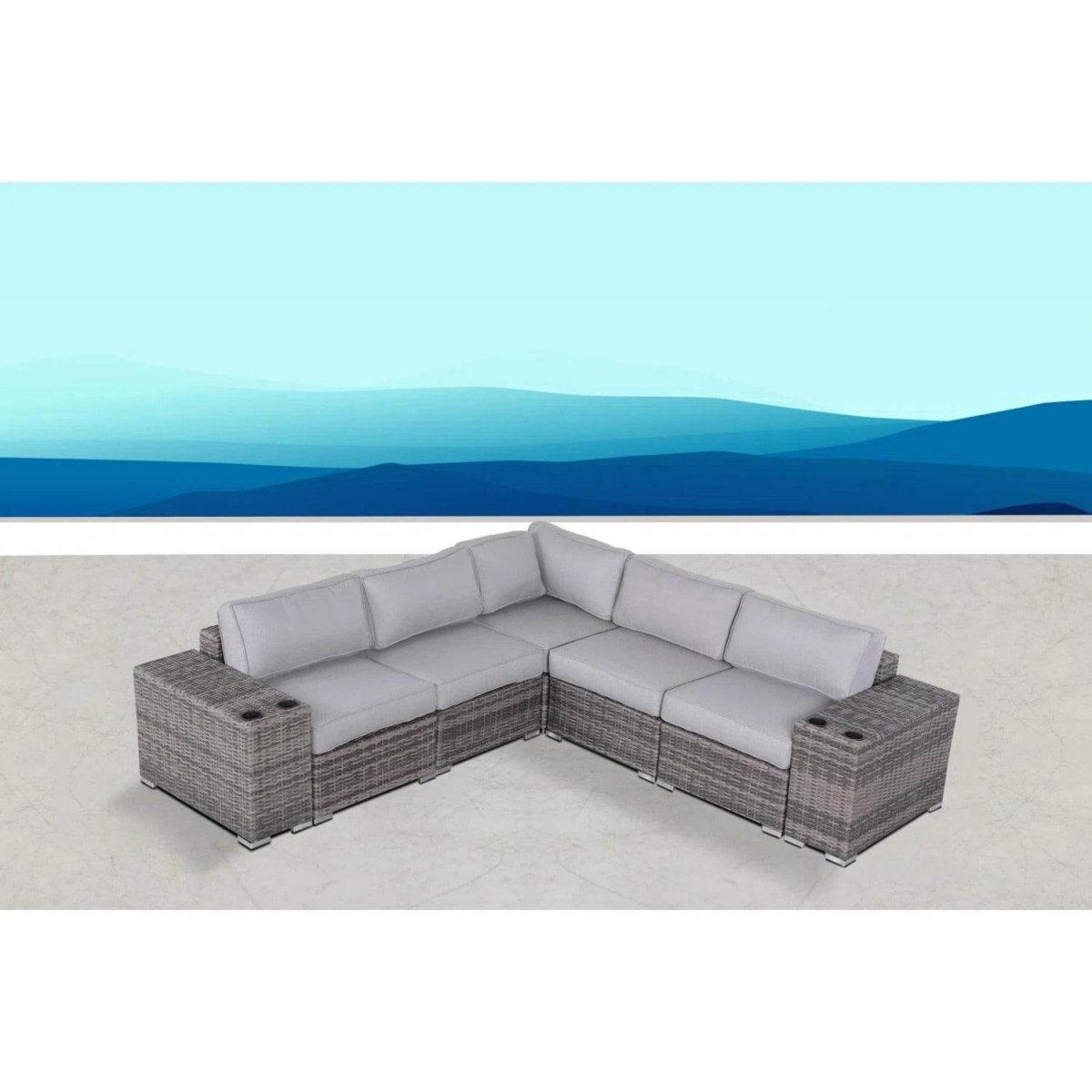 4 - Piece Modern Gray Rattan Wicker Seating Group With Cushions - Serenova - Omega Lifestyles