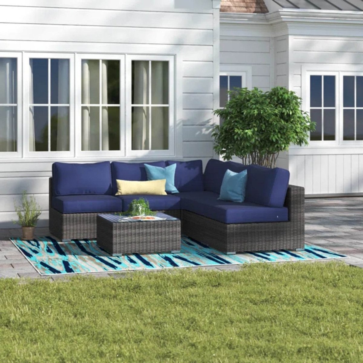 4 - Piece Outdoor Brown Wicker Sectional Sofa Set - Serenova - Omega Lifestyles