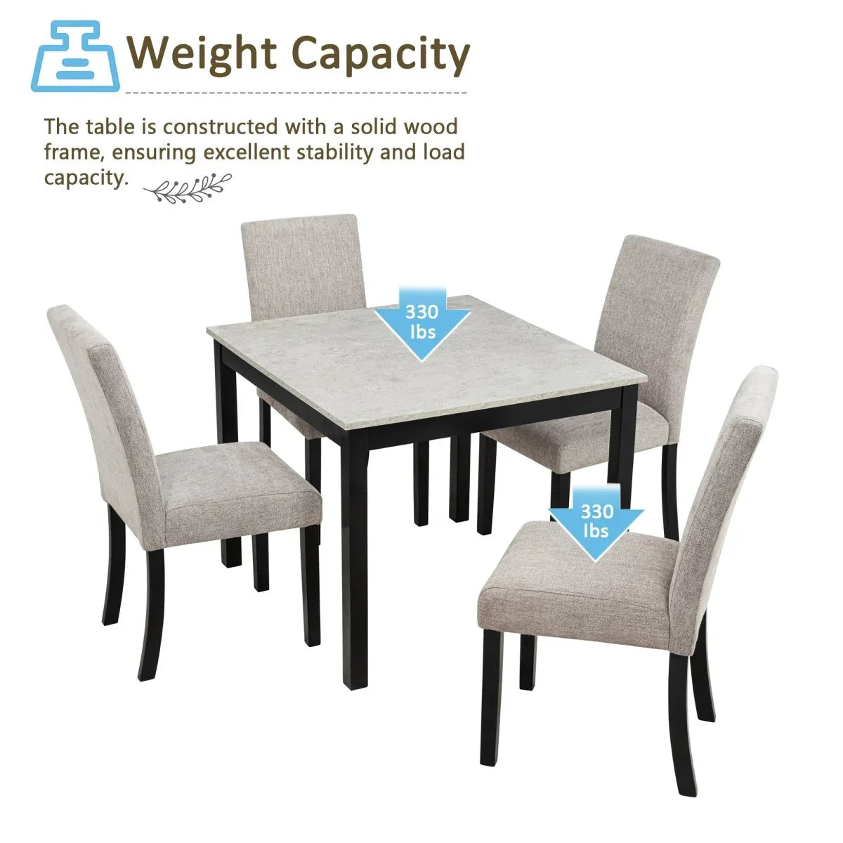 5-Piece Industrial Concrete-Effect Rubberwood Dining Set - Omega Lifestyles