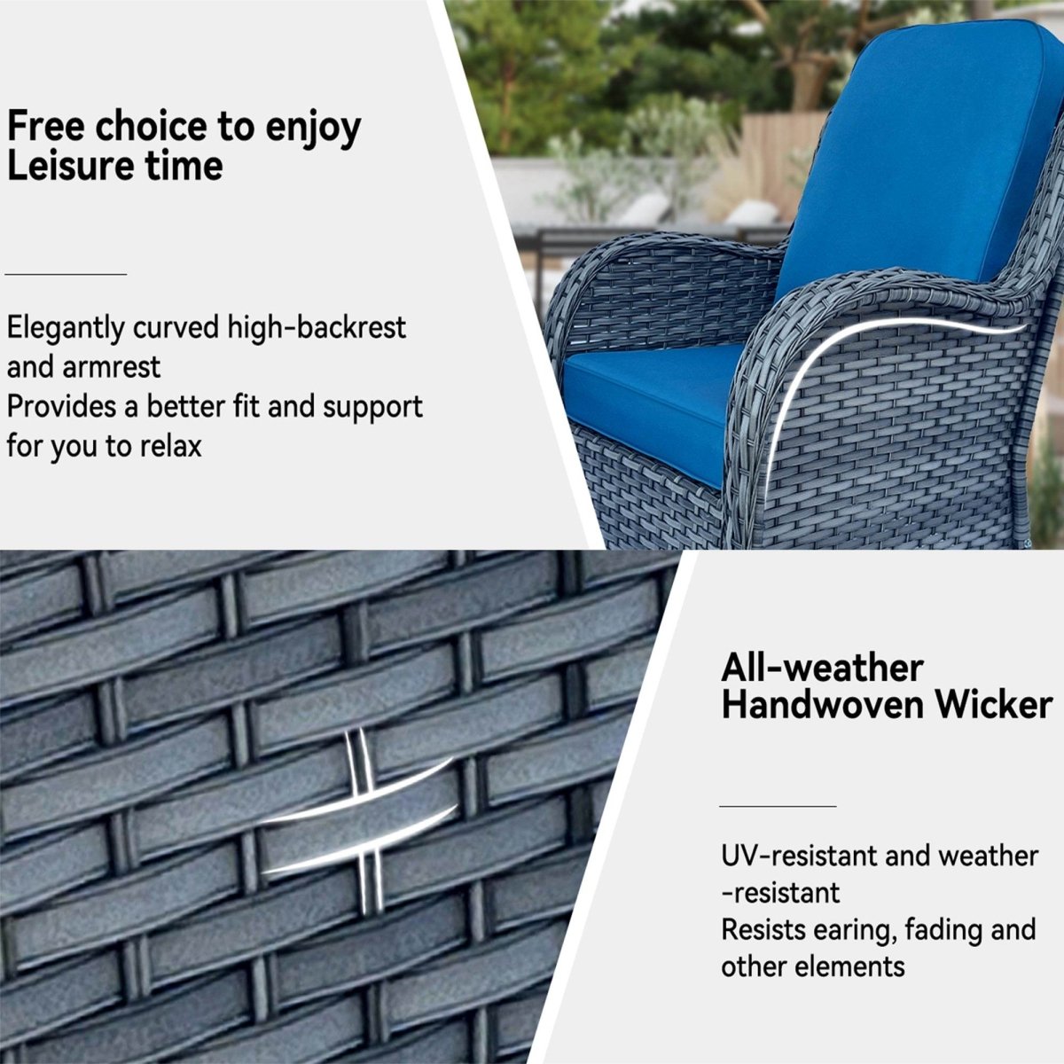 5 - Piece Modern Rattan Outdoor Swivel Rocker Patio Set - Serenova - Omega Lifestyles