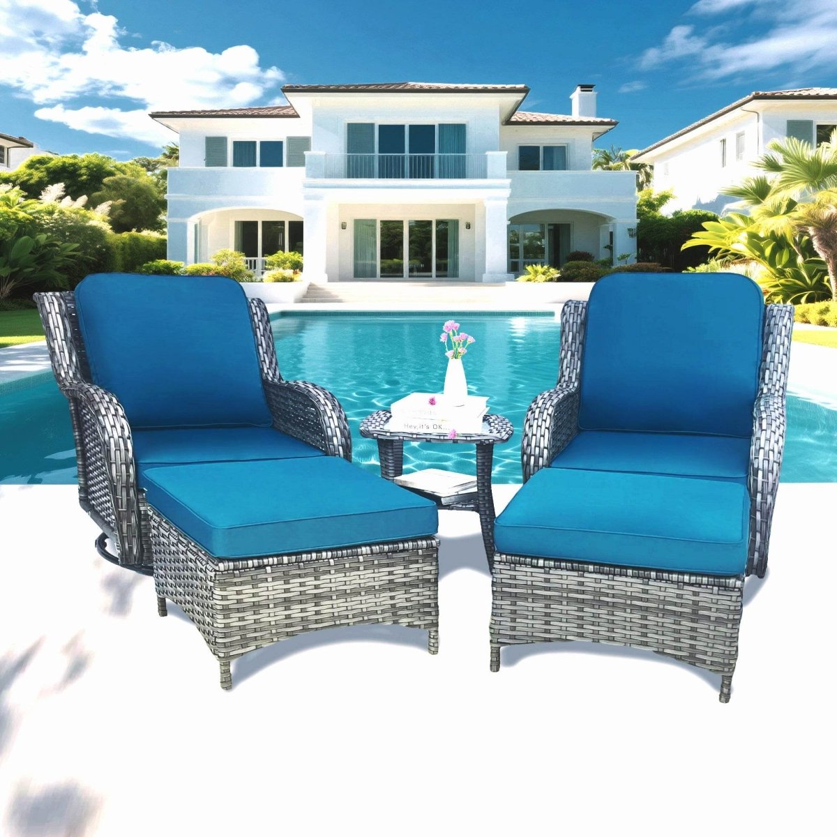 5 - Piece Modern Rattan Outdoor Swivel Rocker Patio Set - Serenova - Omega Lifestyles