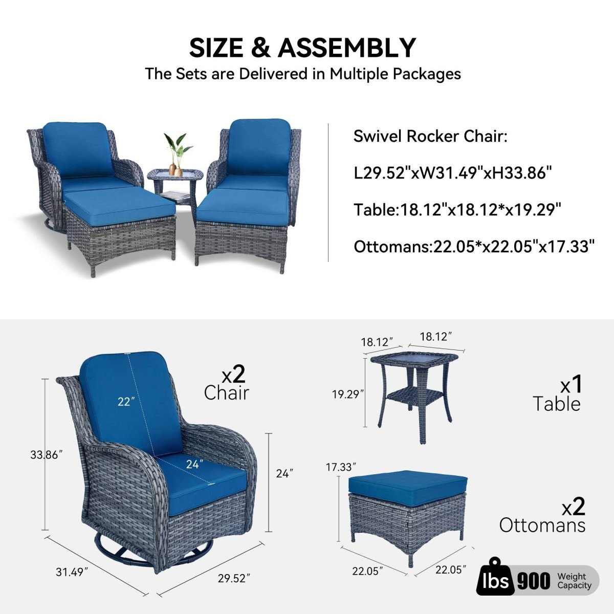 5 - Piece Modern Rattan Outdoor Swivel Rocker Patio Set - Serenova - Omega Lifestyles