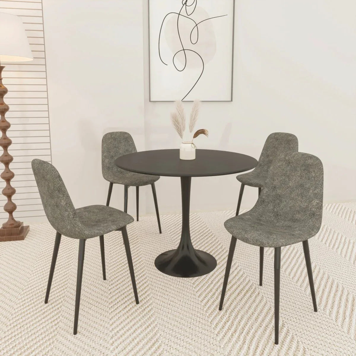5-Piece Round MDF Dining Table Set With Upholstered Chairs - Omega Lifestyles