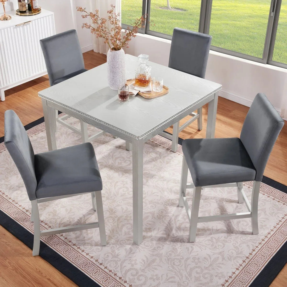 5-Piece Silver Grey Counter Height Dining Table Set - Omega Lifestyles