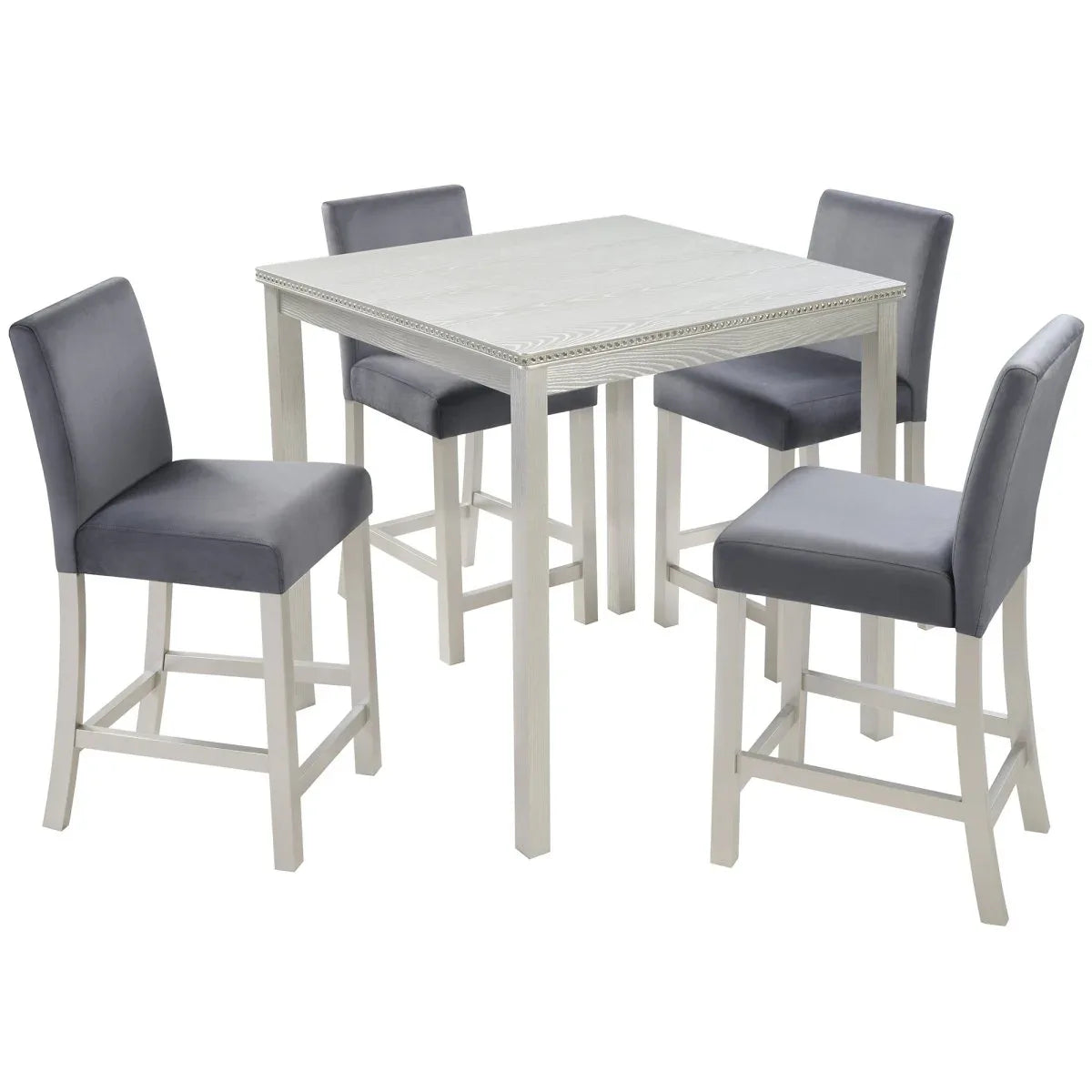 5-Piece Silver Grey Counter Height Dining Table Set - Omega Lifestyles