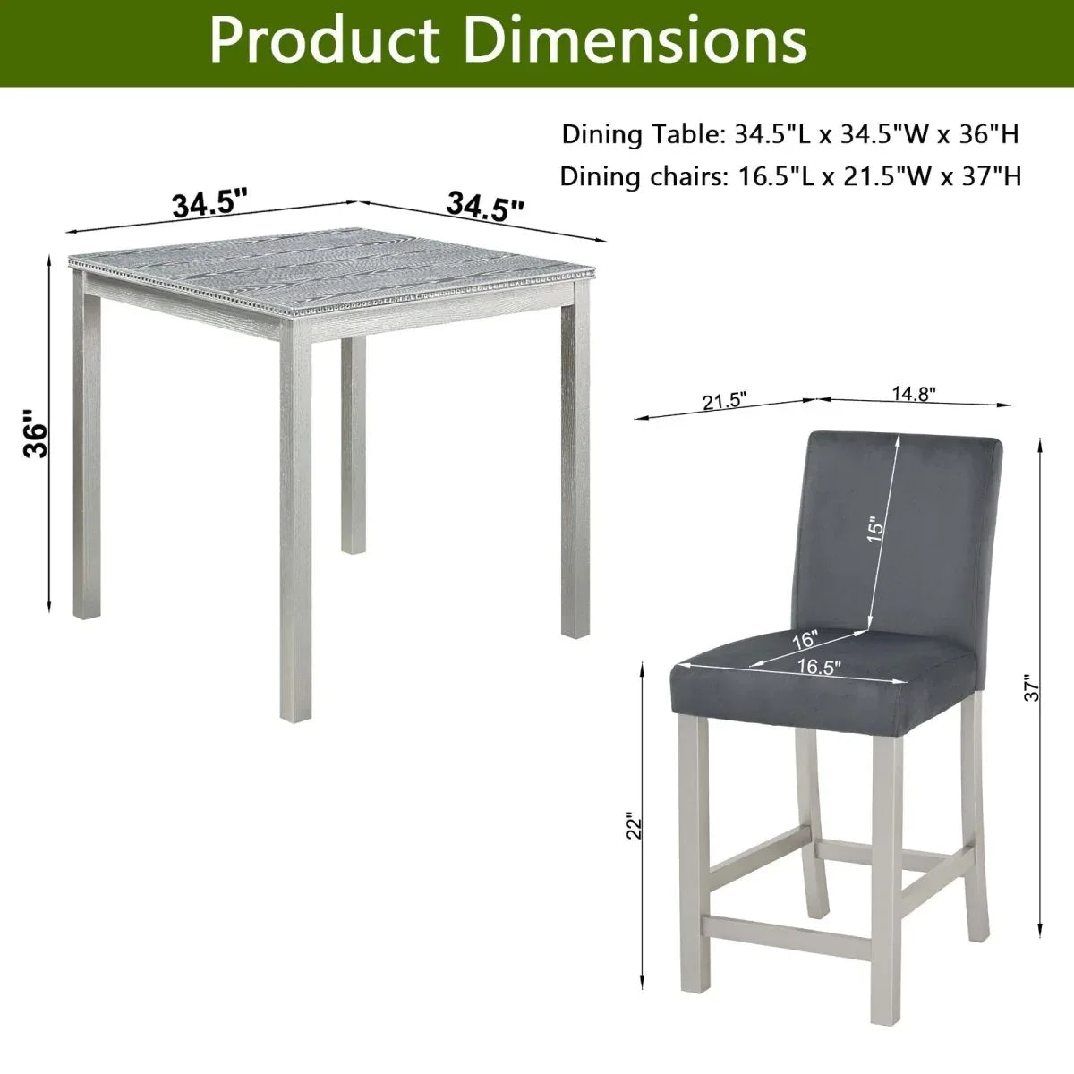 5-Piece Silver Grey Counter Height Dining Table Set - Omega Lifestyles