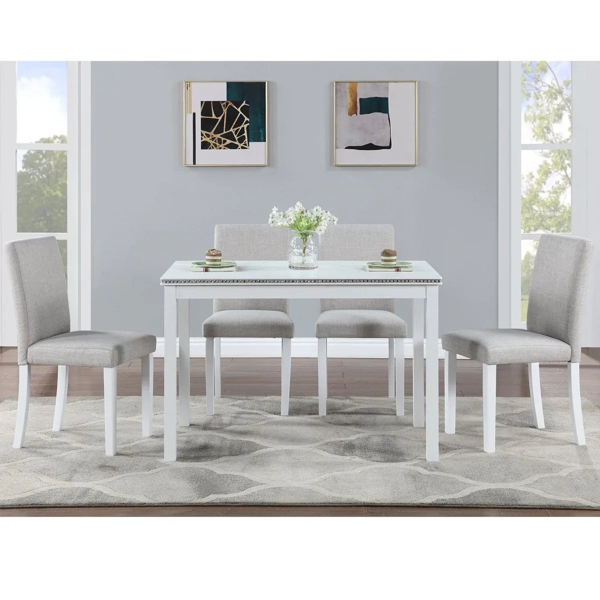 5-Piece Solid Wood Dining Table Set With Upholstered Chairs - Omega Lifestyles