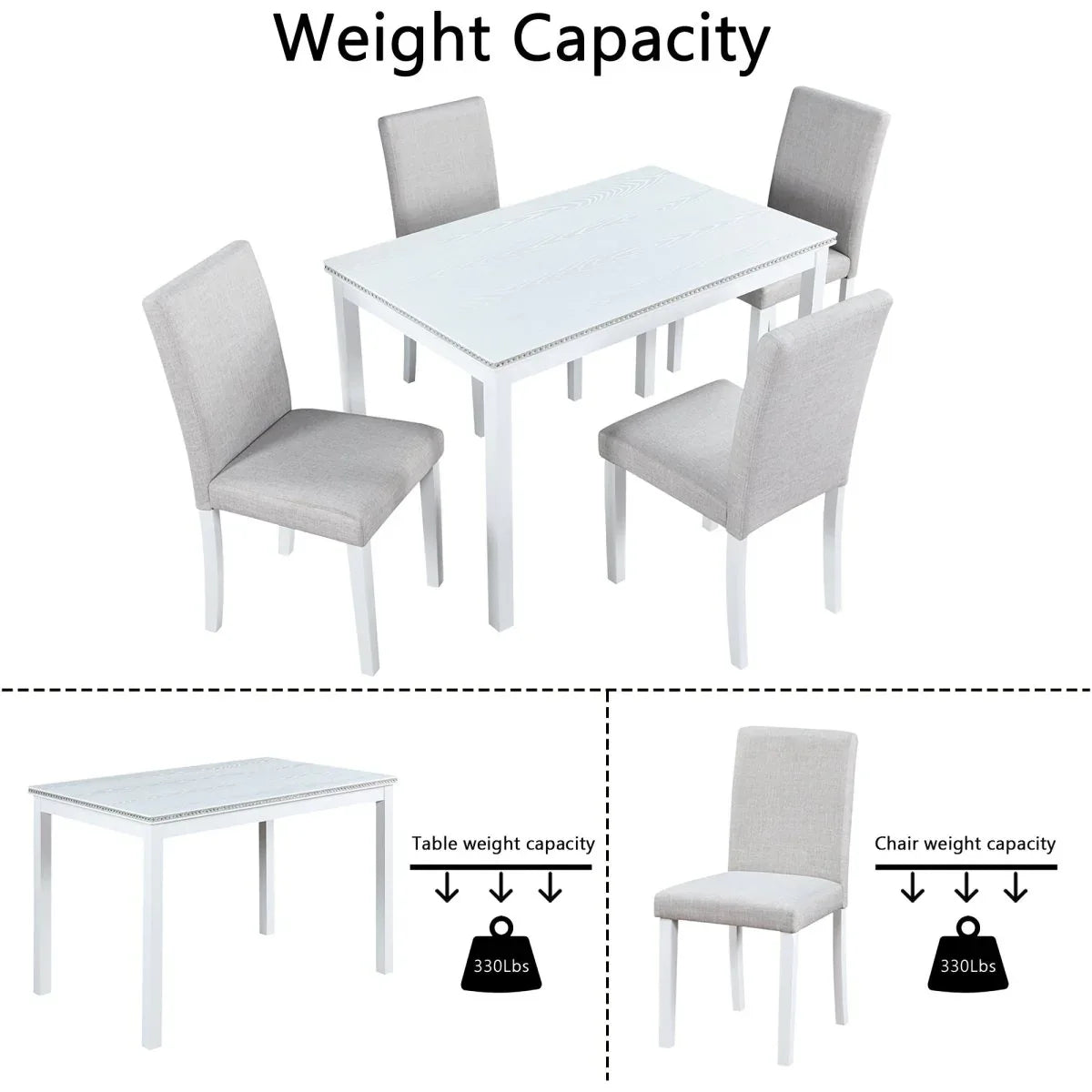 5-Piece Solid Wood Dining Table Set With Upholstered Chairs - Omega Lifestyles