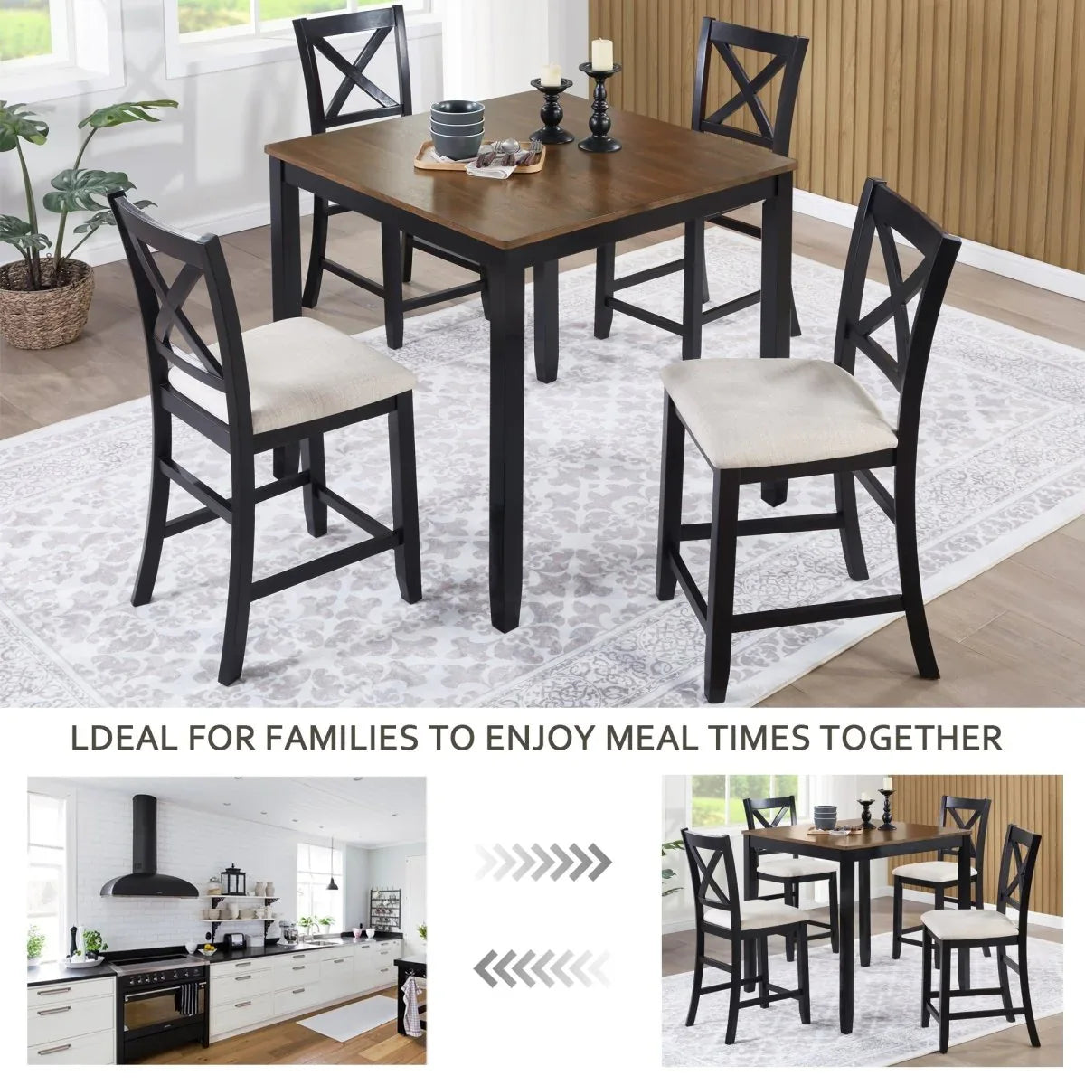 5-Piece Timeless Farmhouse Counter Height Dining Set - Omega Lifestyles