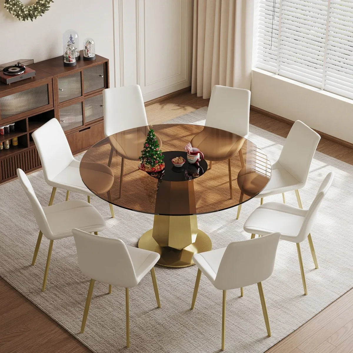 53-Inch 9-Piece Round Smoked Glass Dining Set - Omega Lifestyles