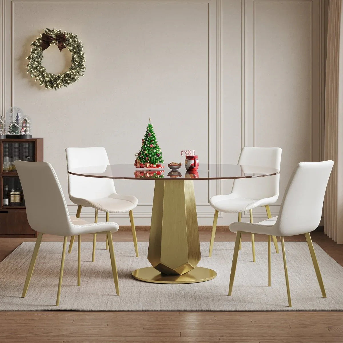 53-Inch 9-Piece Round Smoked Glass Dining Set - Omega Lifestyles