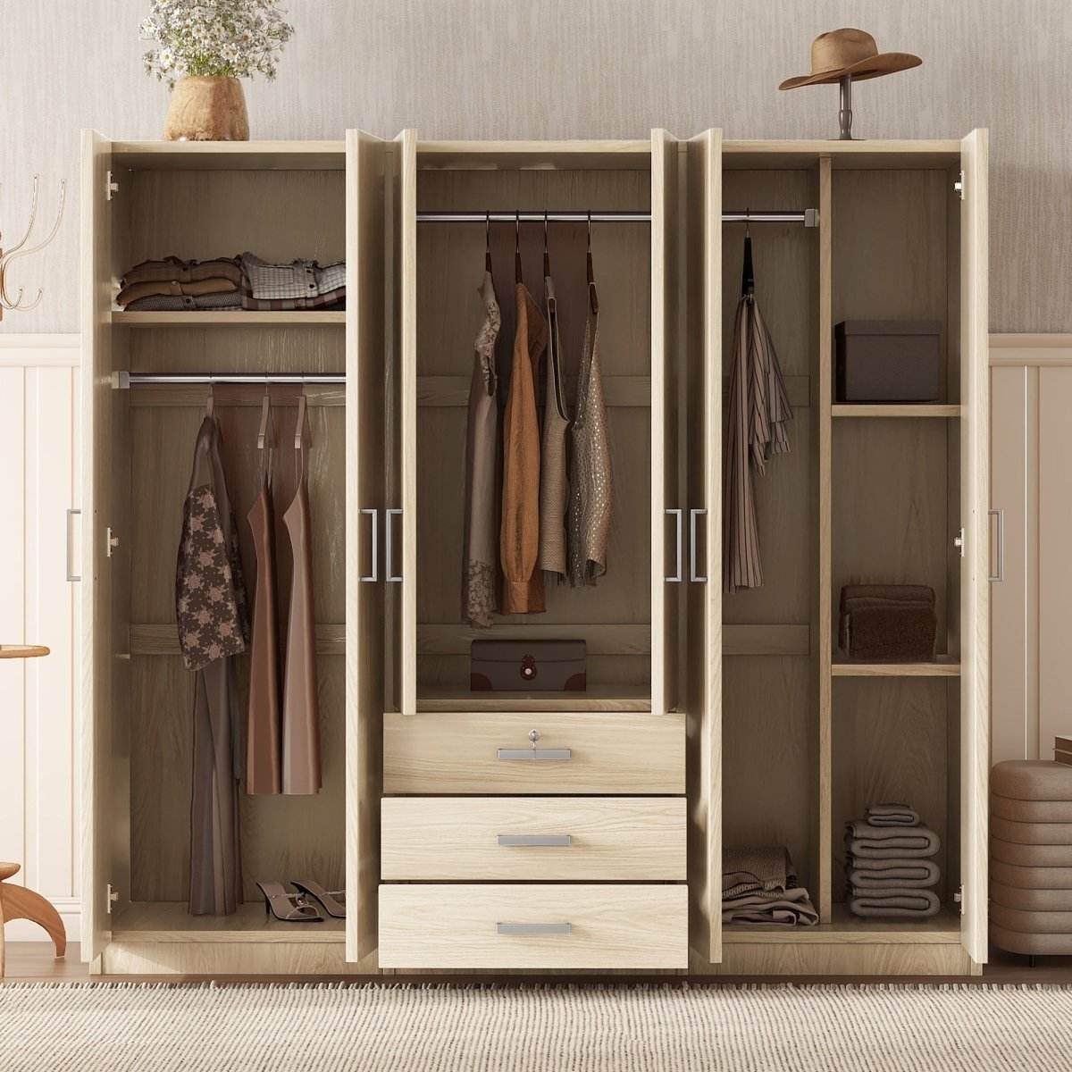 6-Doors Modern Wooden Wardrobe With Drawers - Sleep Galleria