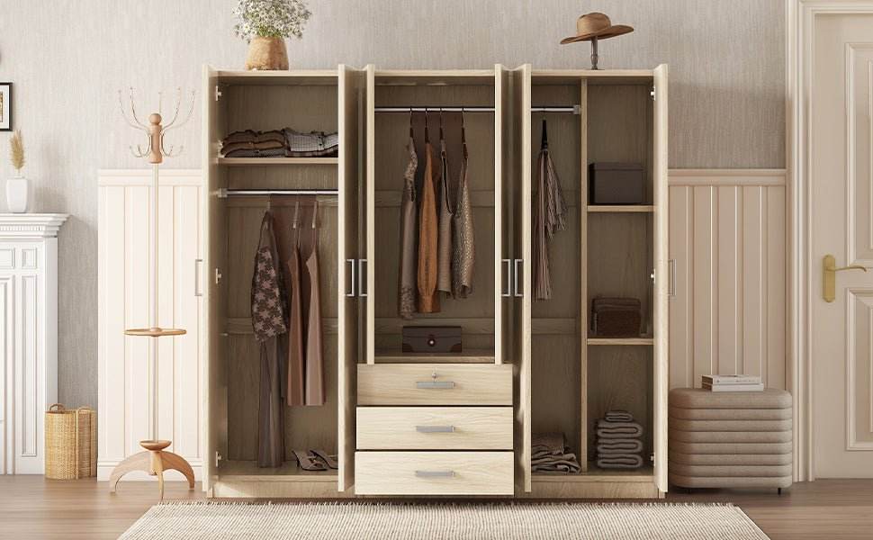 6-Doors Modern Wooden Wardrobe With Drawers - Sleep Galleria