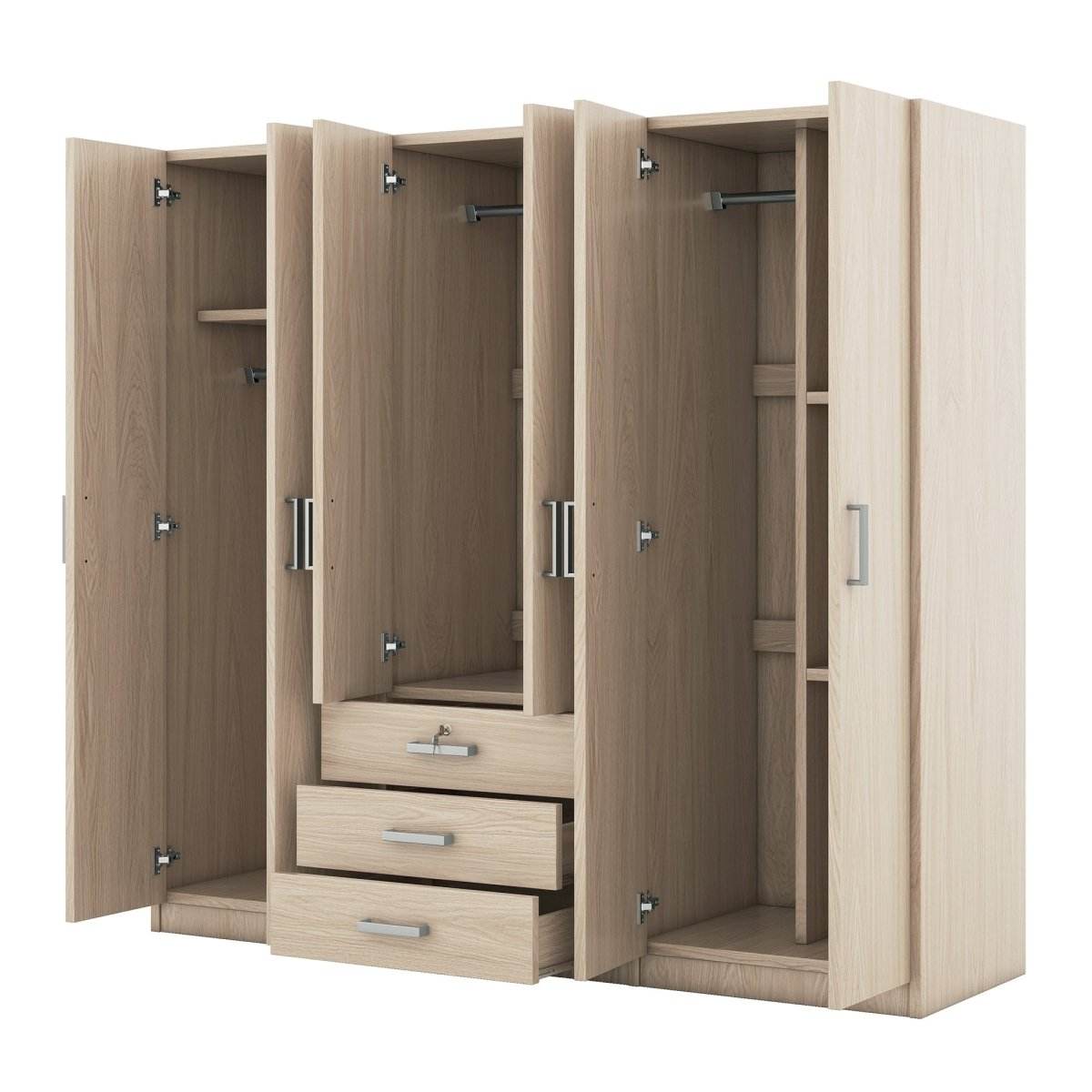 6-Doors Modern Wooden Wardrobe With Drawers - Sleep Galleria
