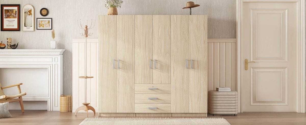 6-Doors Modern Wooden Wardrobe With Drawers - Sleep Galleria