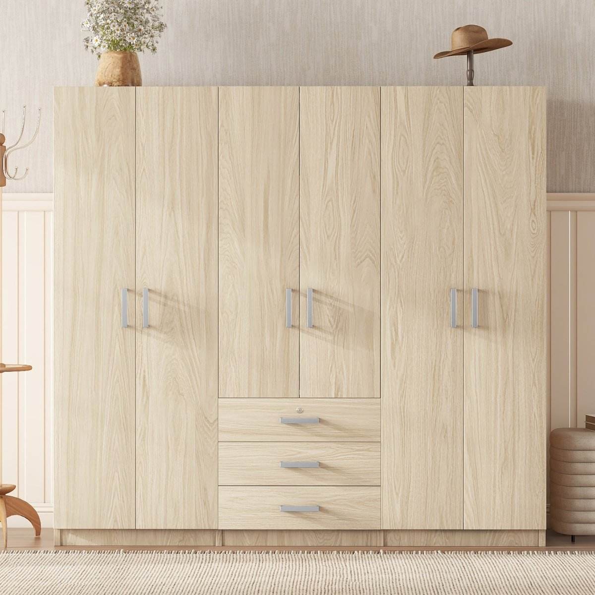 6-Doors Modern Wooden Wardrobe With Drawers - Sleep Galleria