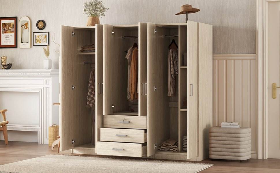 6-Doors Modern Wooden Wardrobe With Drawers - Sleep Galleria