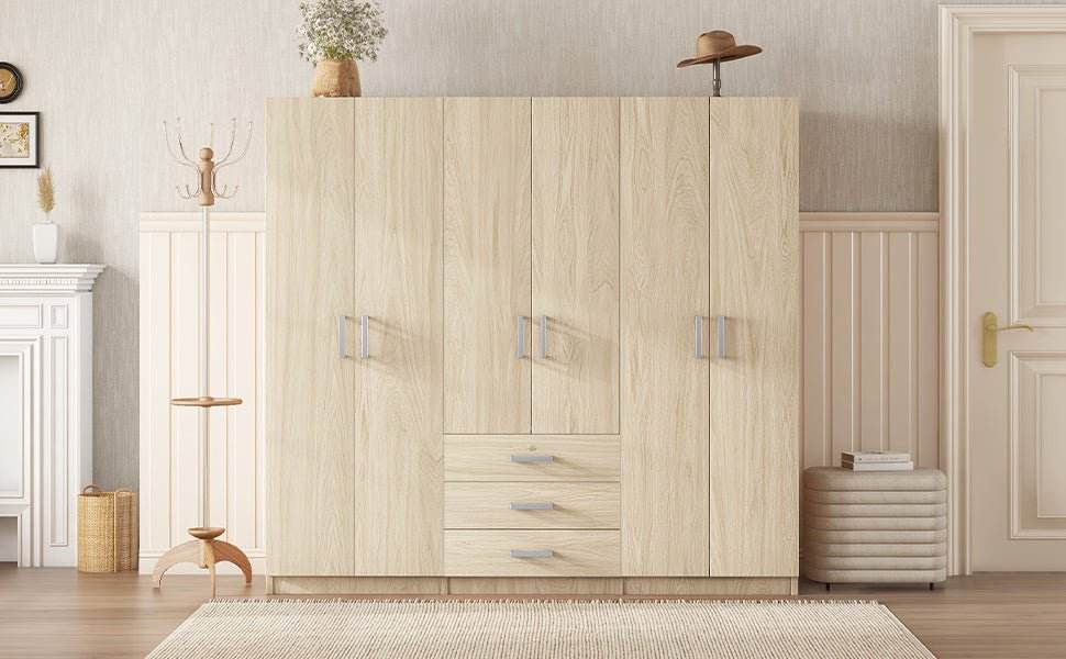 6-Doors Modern Wooden Wardrobe With Drawers - Sleep Galleria