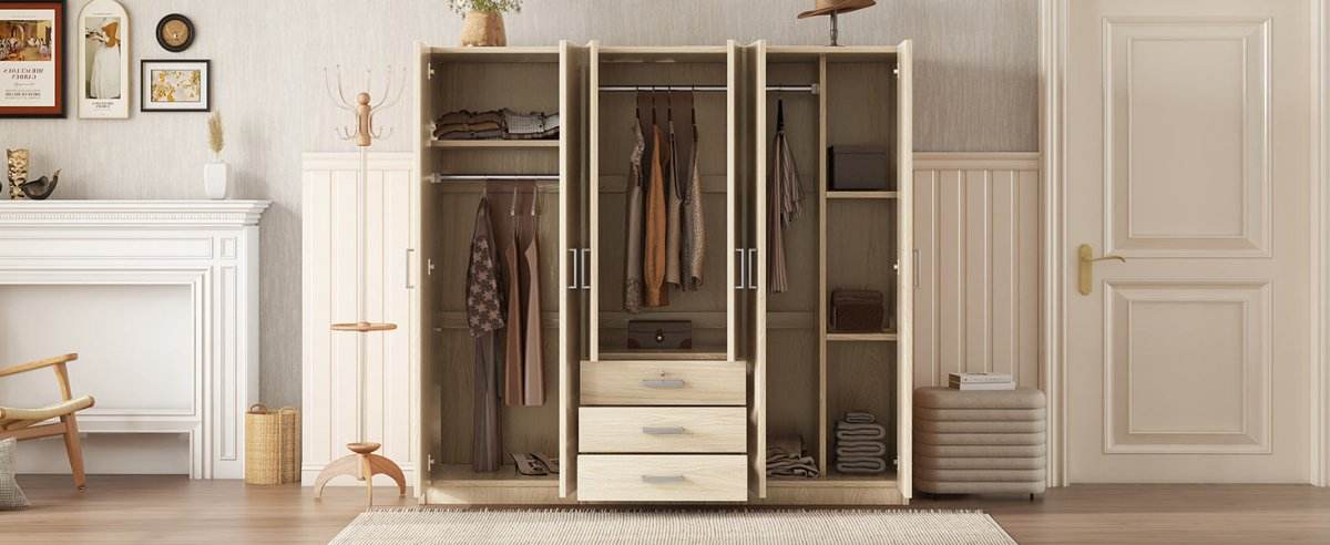 6-Doors Modern Wooden Wardrobe With Drawers - Sleep Galleria