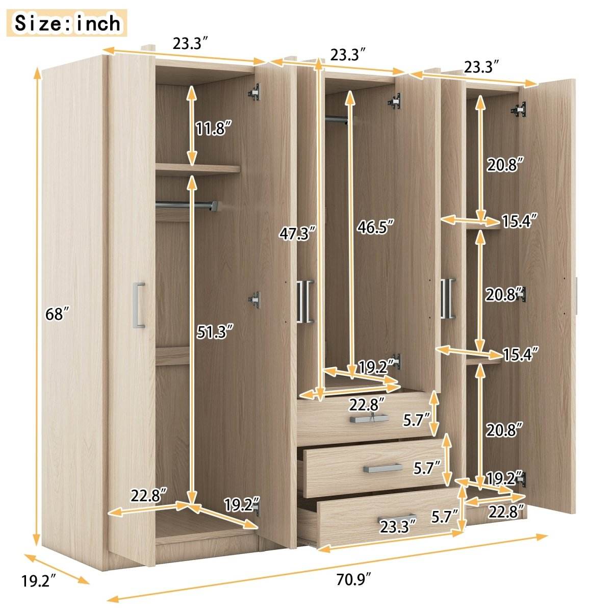 6-Doors Modern Wooden Wardrobe With Drawers - Sleep Galleria