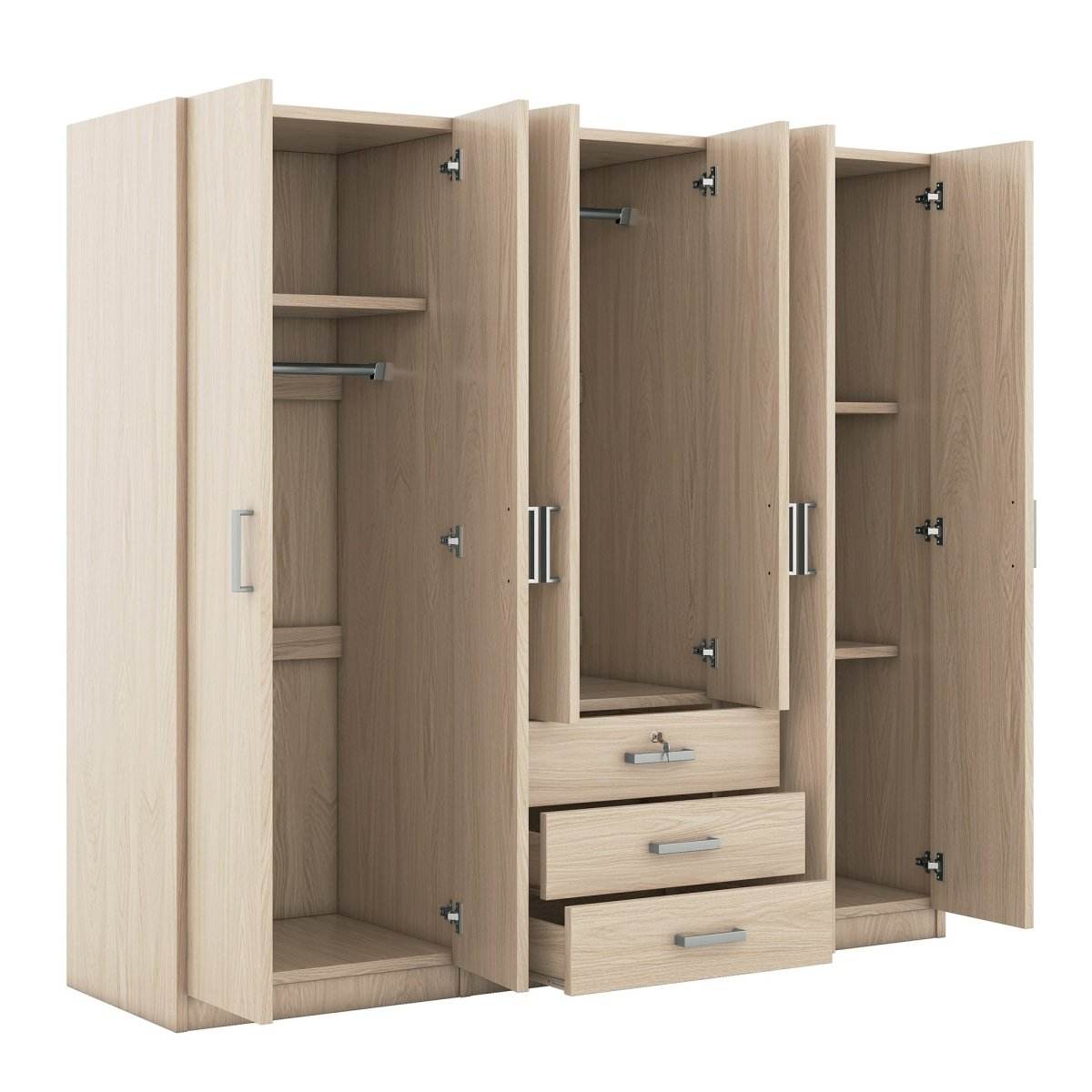 6-Doors Modern Wooden Wardrobe With Drawers - Sleep Galleria