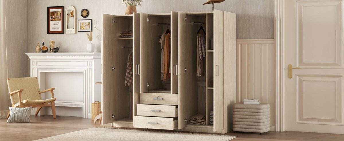 6-Doors Modern Wooden Wardrobe With Drawers - Sleep Galleria