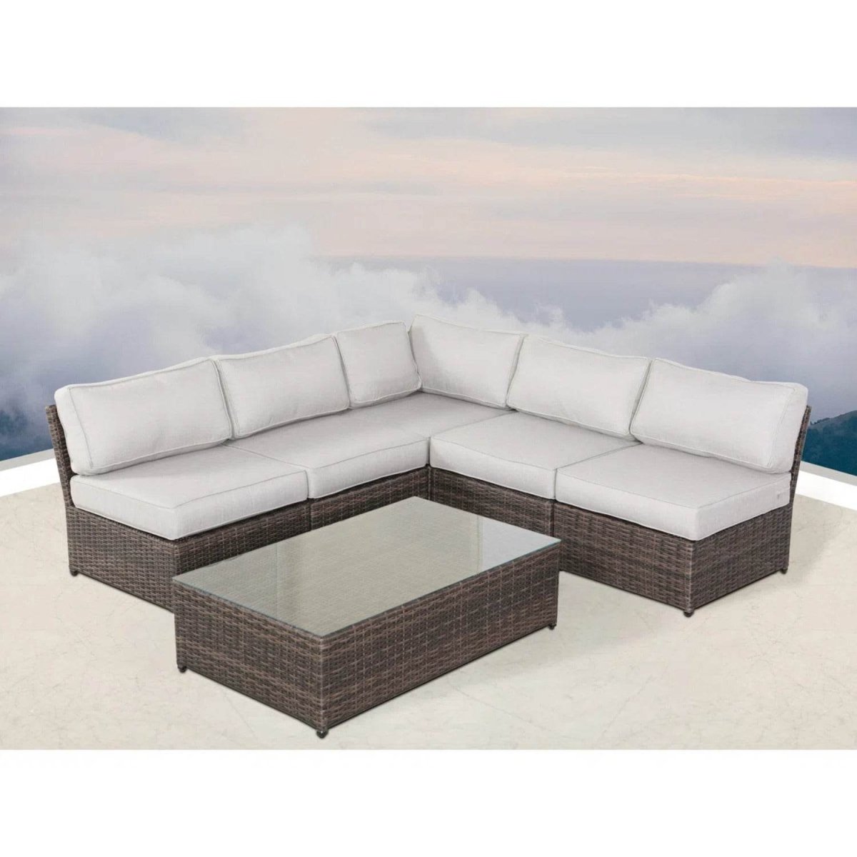 6 - Piece Brown Wicker Outdoor Rattan Sofa Seating Group With Cushions - Serenova - Omega Lifestyles
