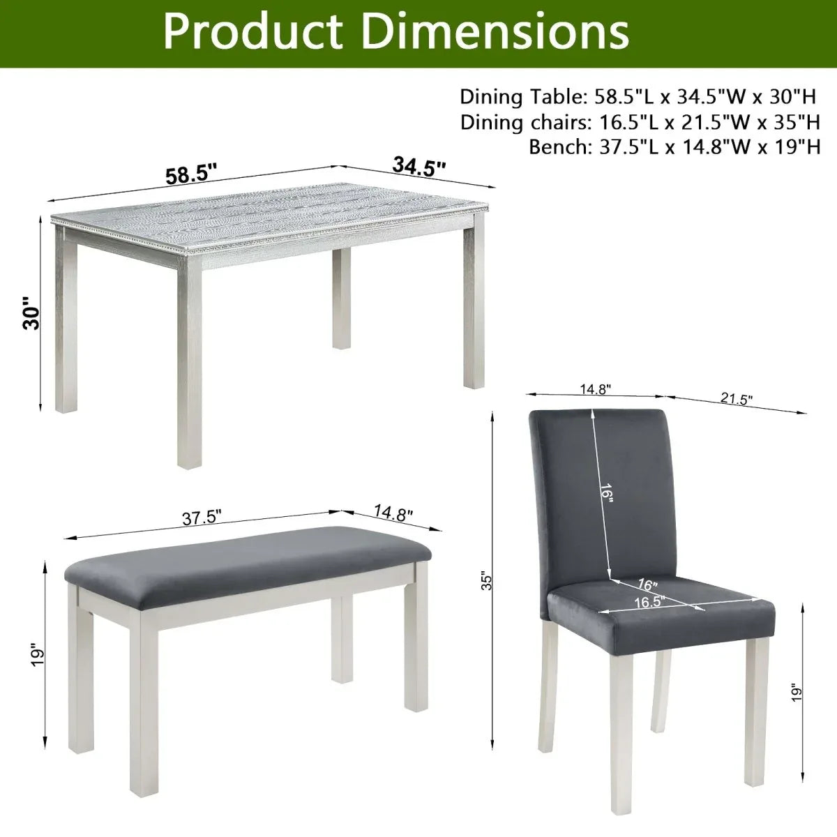 6-Piece Silver Grey Wooden Dining Table Set With Chairs - Omega Lifestyles